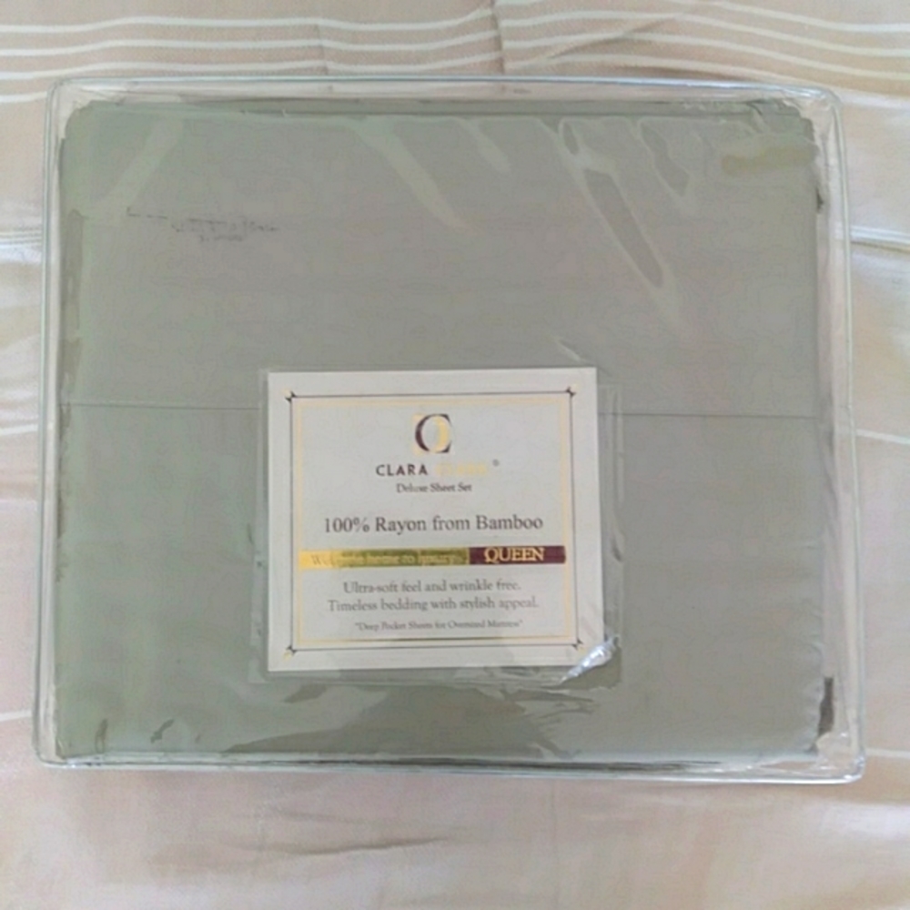 Clara Clark 100% rayon from bamboo sage queen deluxe sheet set